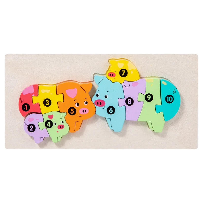 2024 Popular Funny Wooden 3d Puzzle Game Montessori Educational for Children Learning Jigsaw Wooden Animal Family Puzzle - Image 4