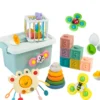 Baby Early Education Montessori Toy 6 in 1 Multifunctional Infant Soft Rubber Sensory Training Toys Stacking Toy Set With Box