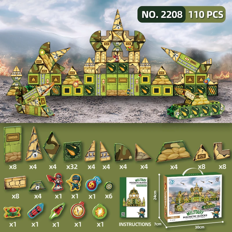 110pcs Army Building Blocks Set Montessori Toys Transparent 3D Magnetic Tiles Magic Magnetic Building Blocks for Kids - Image 7