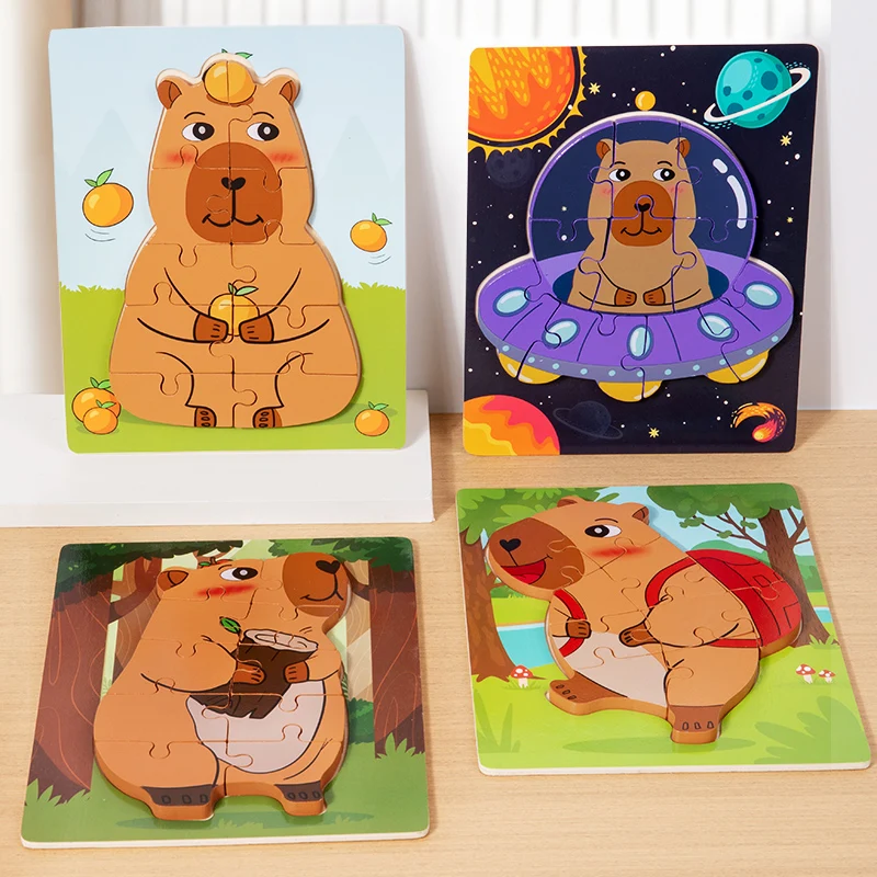 2025 New Wholesale Wooden Cartoon Animal 3D Puzzle Jigsaw Puzzle Activity Board Early Education Montessori Children's Toys - Image 4