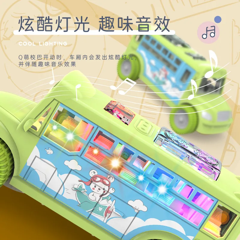 Wholesale Universal Dazzling Light Music Cartoon Simulation Baby Car School Model Electric Toy Bus - Image 5