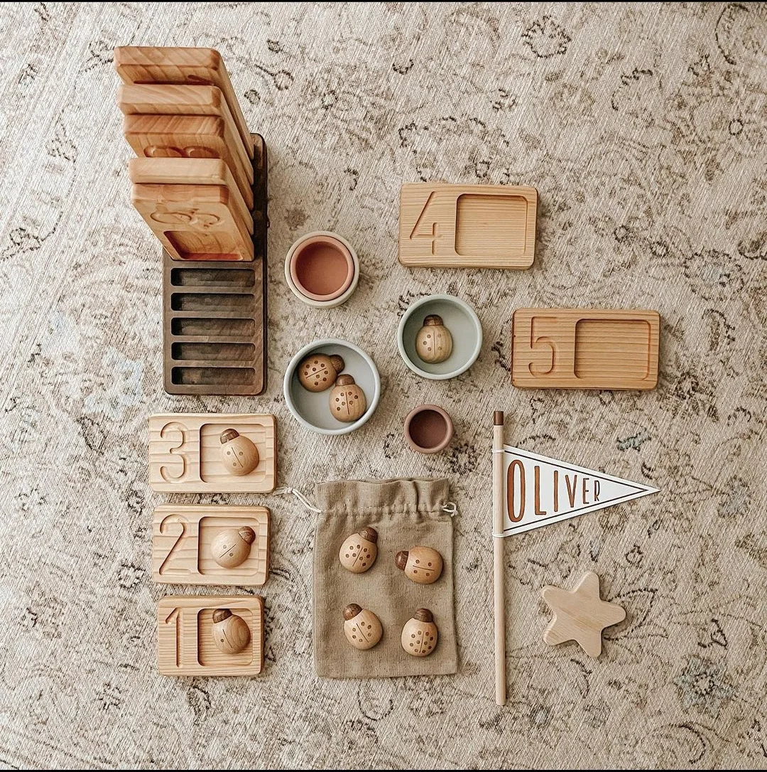 Wooden Ladybug Educational Toy Solid Wood Ladybug Toy Montessori Teaching AIDS Digital Toys Hand-eye Coordination - Image 5