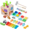 Wooden Multi-functional Activity Cube 8 in 1 Early Educational Toy Box Shape Matching Toy  Knock Ball Game Time Cognition Toy