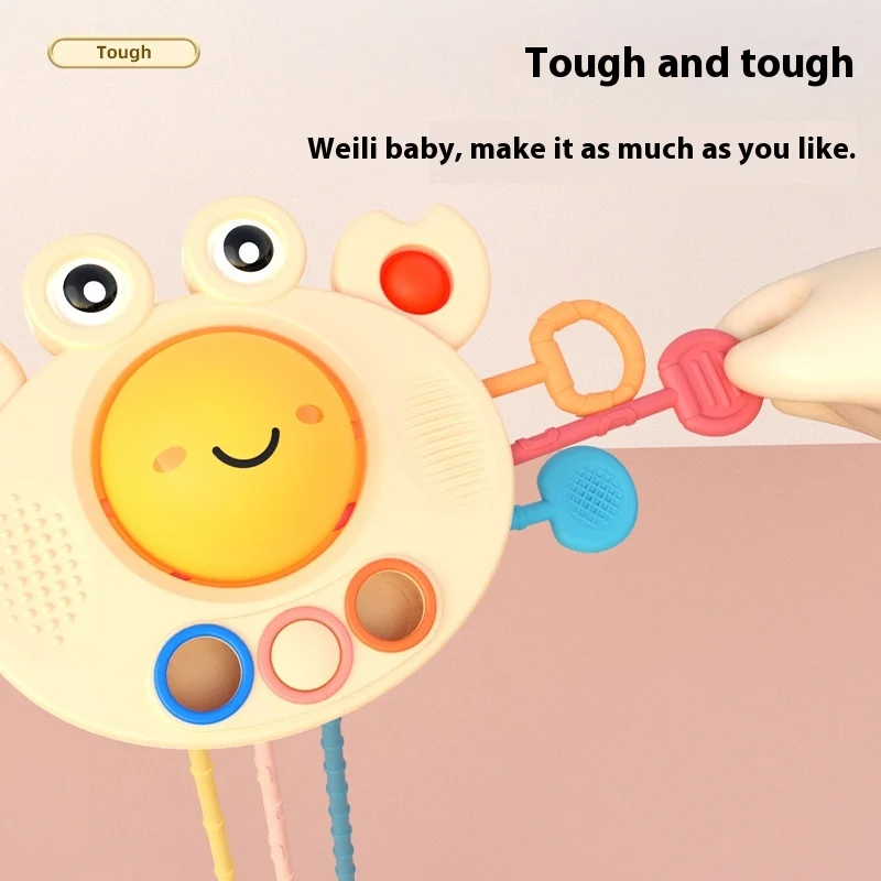 BJQ Cute Crab Soft Silicone Baby Rattles Sensory Pull String Montessori Educational Toy for Early Finger Training - Image 3