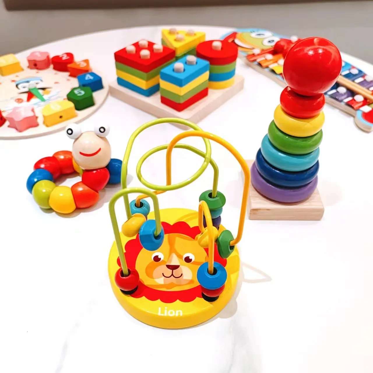 Kids Montessori Cartoon Animal Educational Wooden Beaded Geometry Digital Clock Puzzles Gadgets Matching Clock Toy - Image 5