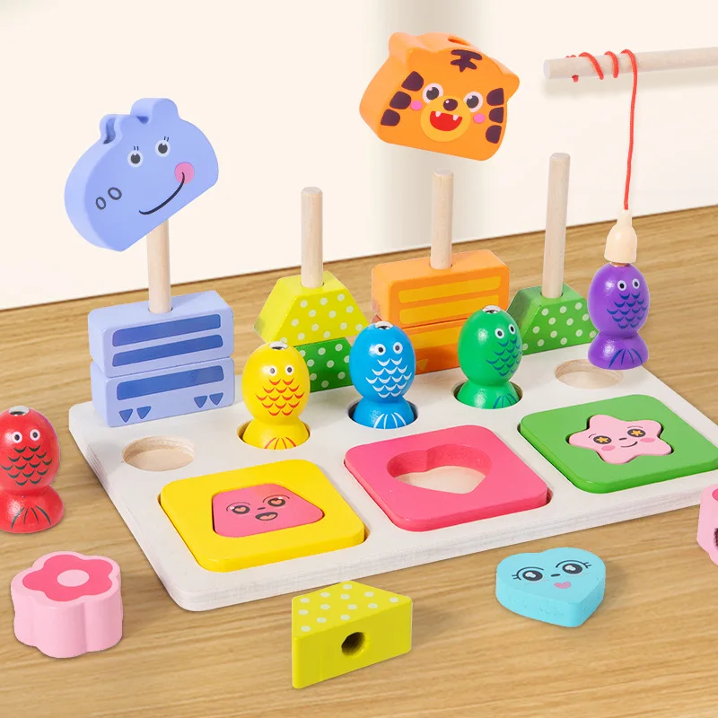 Wooden Montessori Early Learning Fishing Game Baby Shape Block Matching Number Animal Stacking Educational Toy - Image 5