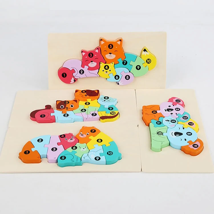 2024 Popular Funny Wooden 3d Puzzle Game Montessori Educational for Children Learning Jigsaw Wooden Animal Family Puzzle - Image 6