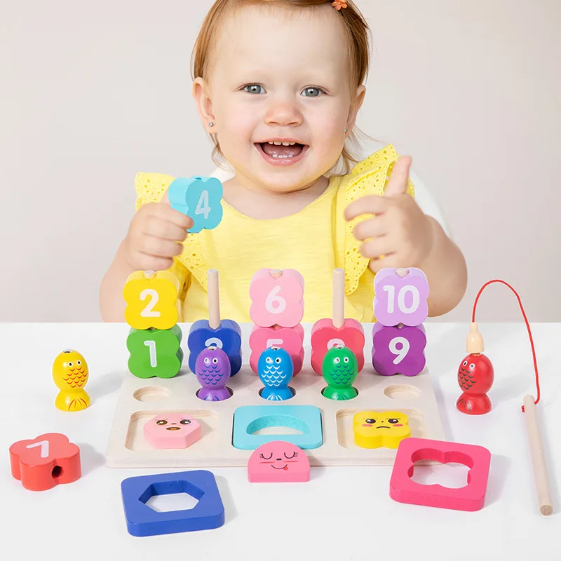 Wooden Montessori Early Learning Fishing Game Baby Shape Block Matching Number Animal Stacking Educational Toy - Image 3