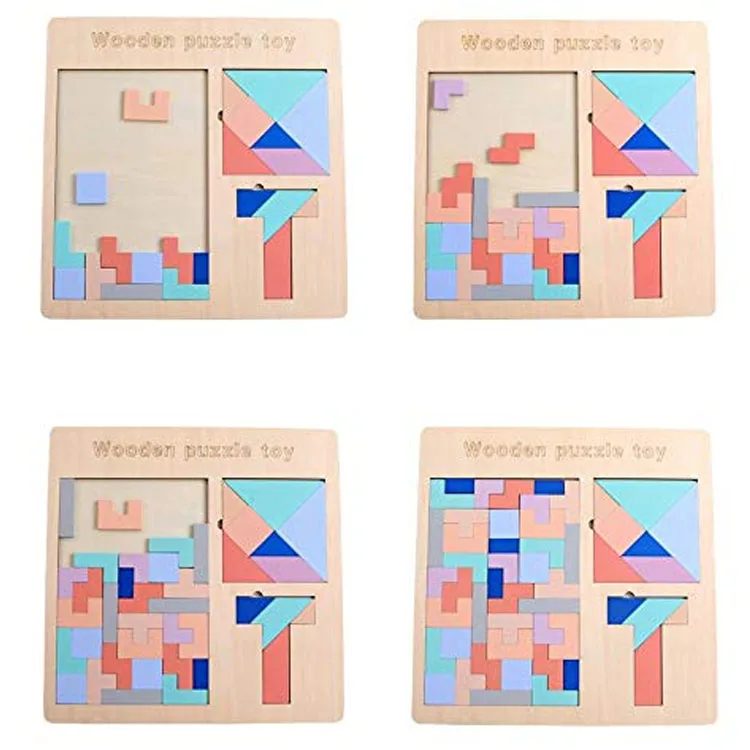 Wooden 3 in 1 Educational Puzzle Blocks DIY Montessori Wooden Brain IQ Training Paper Cutting Puzzle for Children 3 -6 Years Old - Image 5