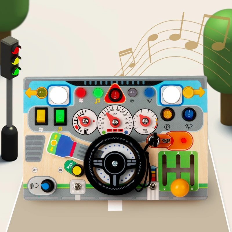 Children Early Educational Montessori Busy Steering Wheel Simulation Driving Experience Driving Fun Wooden Toys - Image 4