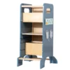 Early Education Multifunctional Wooden Children's Climbing Frame and Learning Tower Foldable Blue Gray Montessori Toy