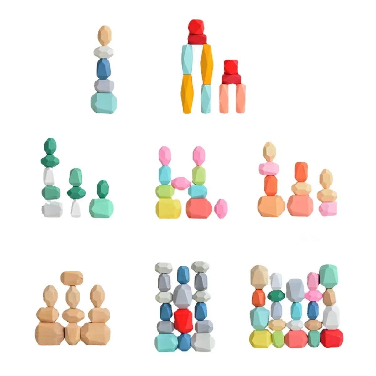 High Quality Children Wooden Rainbow Stacking Stone Game Montessori Educational Balance Building Blocks for Kids - Image 4