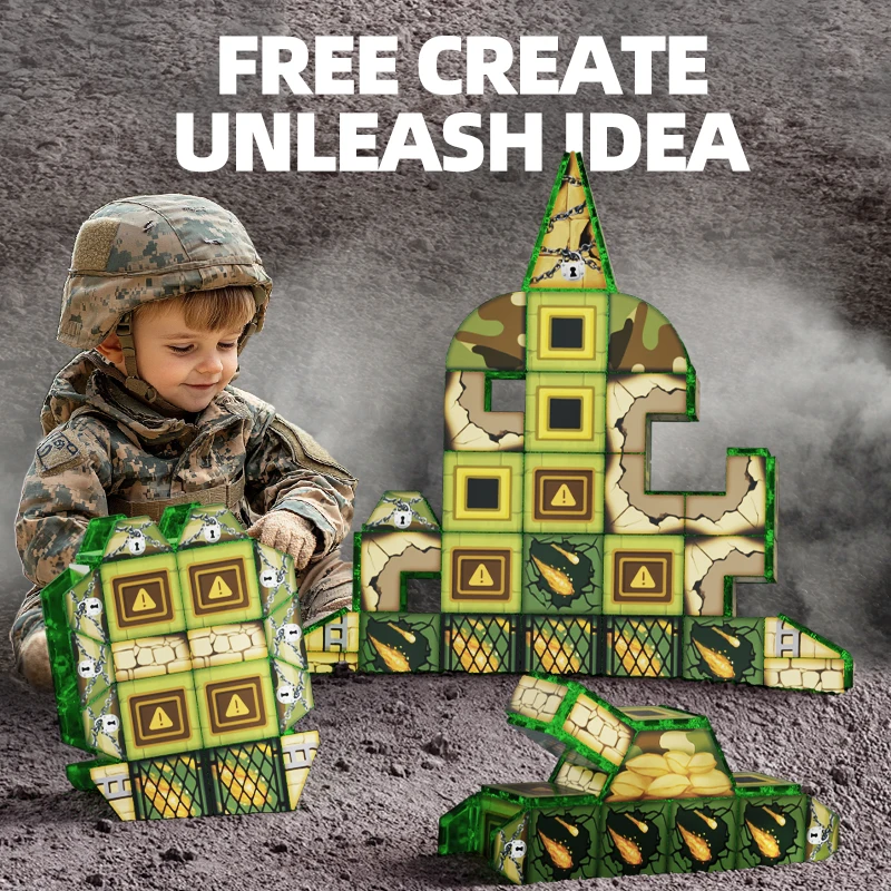 110pcs Army Building Blocks Set Montessori Toys Transparent 3D Magnetic Tiles Magic Magnetic Building Blocks for Kids - Image 3