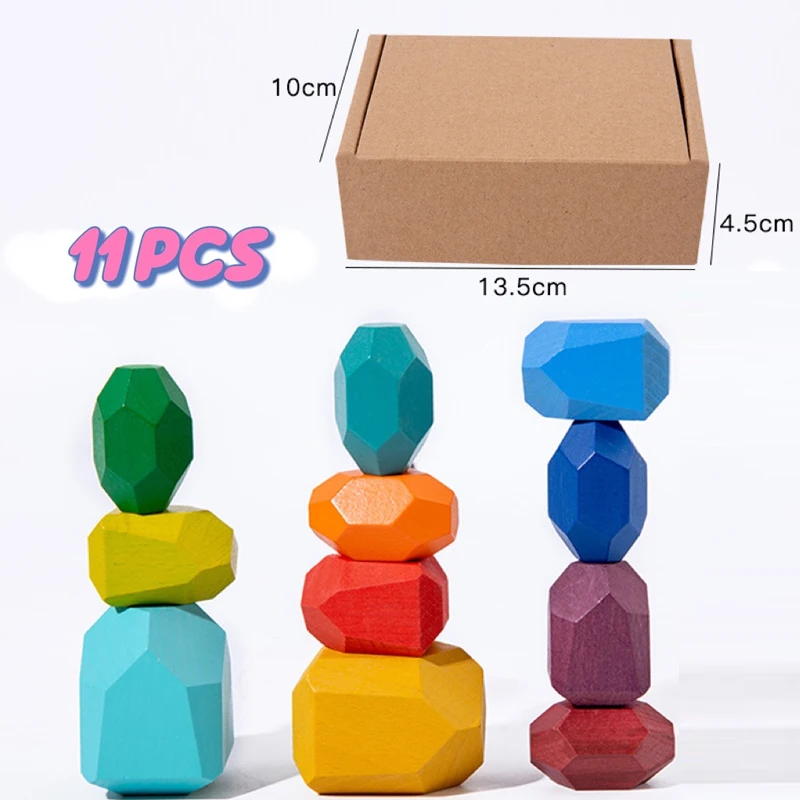 High Quality Children Wooden Rainbow Stacking Stone Game Montessori Educational Balance Building Blocks for Kids - Image 7