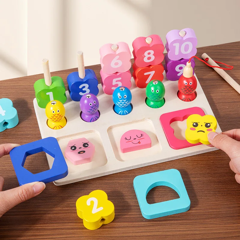 Wooden Montessori Early Learning Fishing Game Baby Shape Block Matching Number Animal Stacking Educational Toy - Image 4