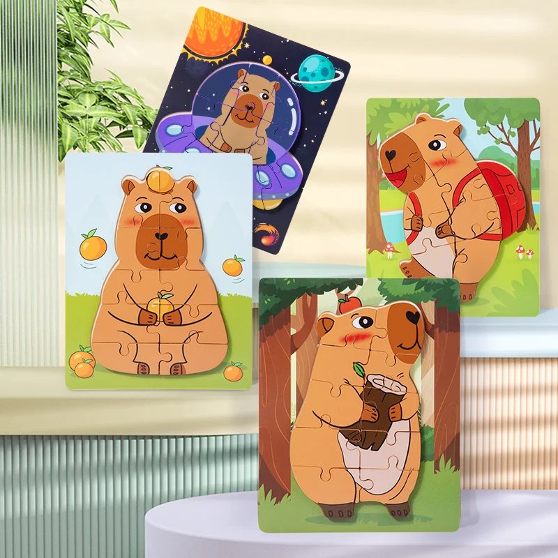 2025 New Wholesale Wooden Cartoon Animal 3D Puzzle Jigsaw Puzzle Activity Board Early Education Montessori Children's Toys - Image 3