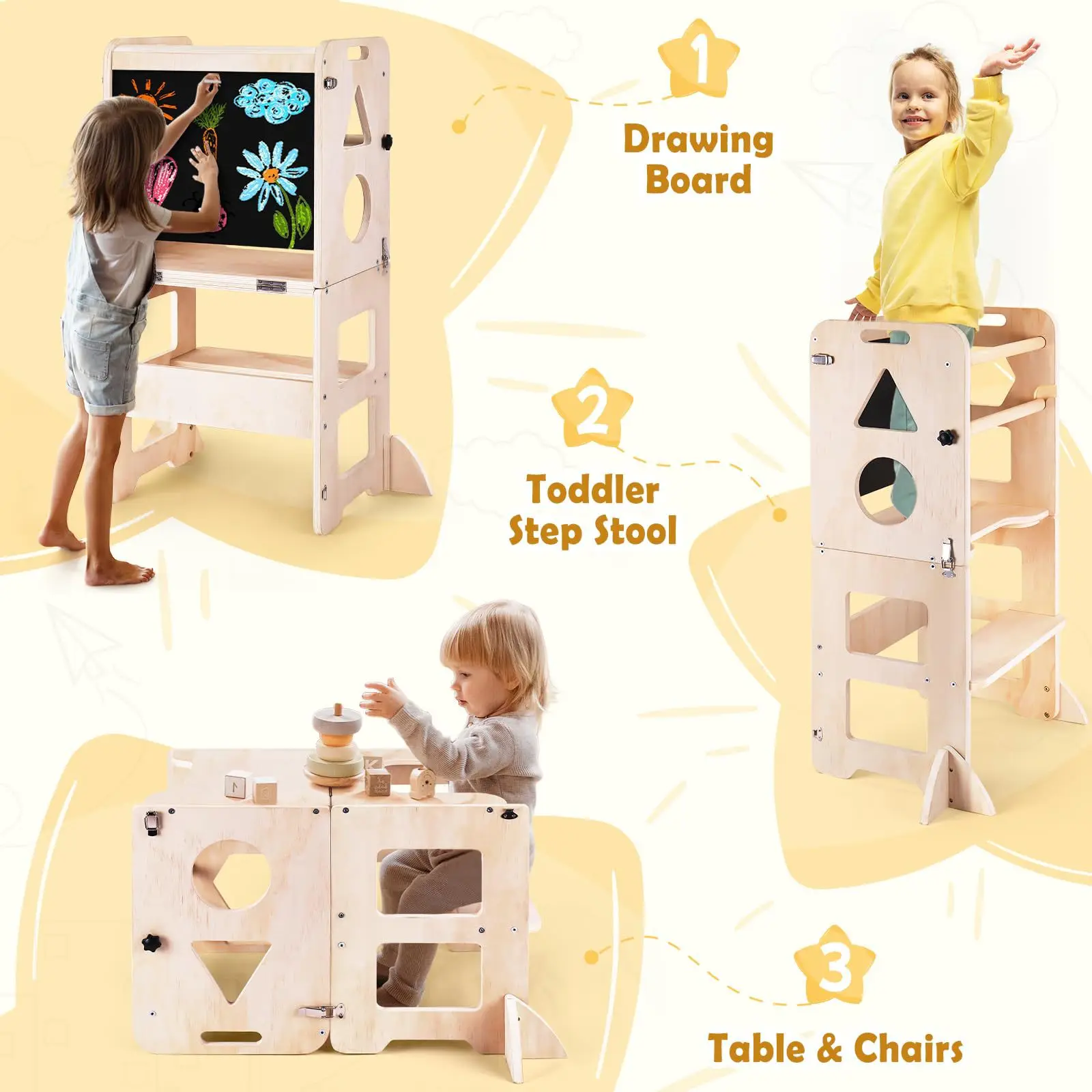 Customise Wooden Montessori Educational Learning Tower Kids Wooden Standing Tower - Image 3