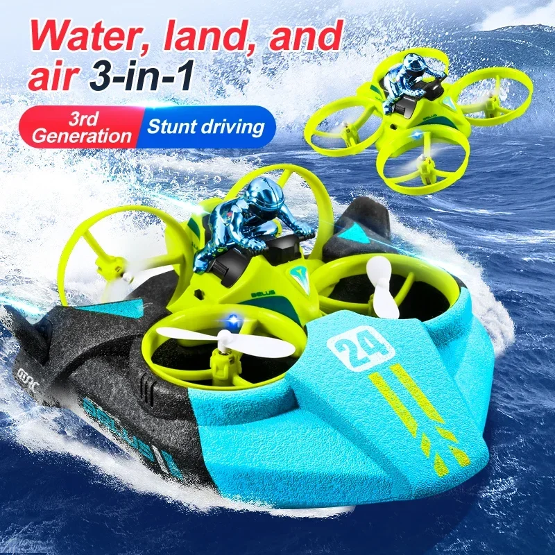 JHD 4DRC V24 Mini Drone 3 in 1 Sea Land Air Flight Quadcopter Altitude Hold Headless Mode 2.4G Boat RC Helicopter for Kid Toys - Image 4