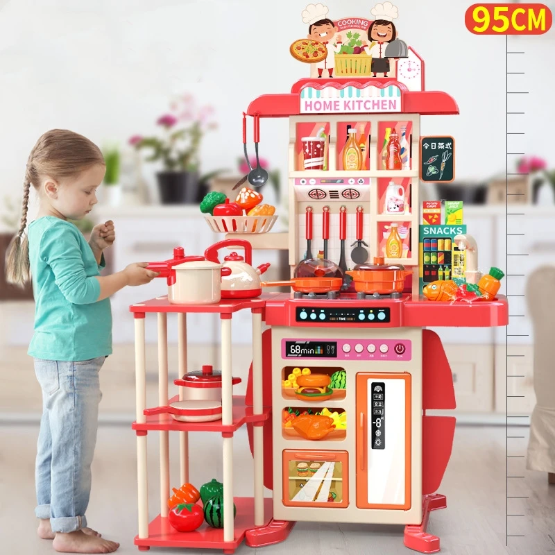 2025 Newest 95 cm Musical Lights Kitchen Toys Pretend Play Toy Kitchen for Children - Image 3