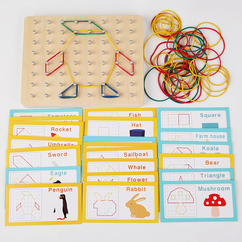 Wooden Montessori Geometric Creative Pegboard Graphic Jigsaw Puzzle Children's Early Education Toy Puzzle Math Game Wood - Image 2