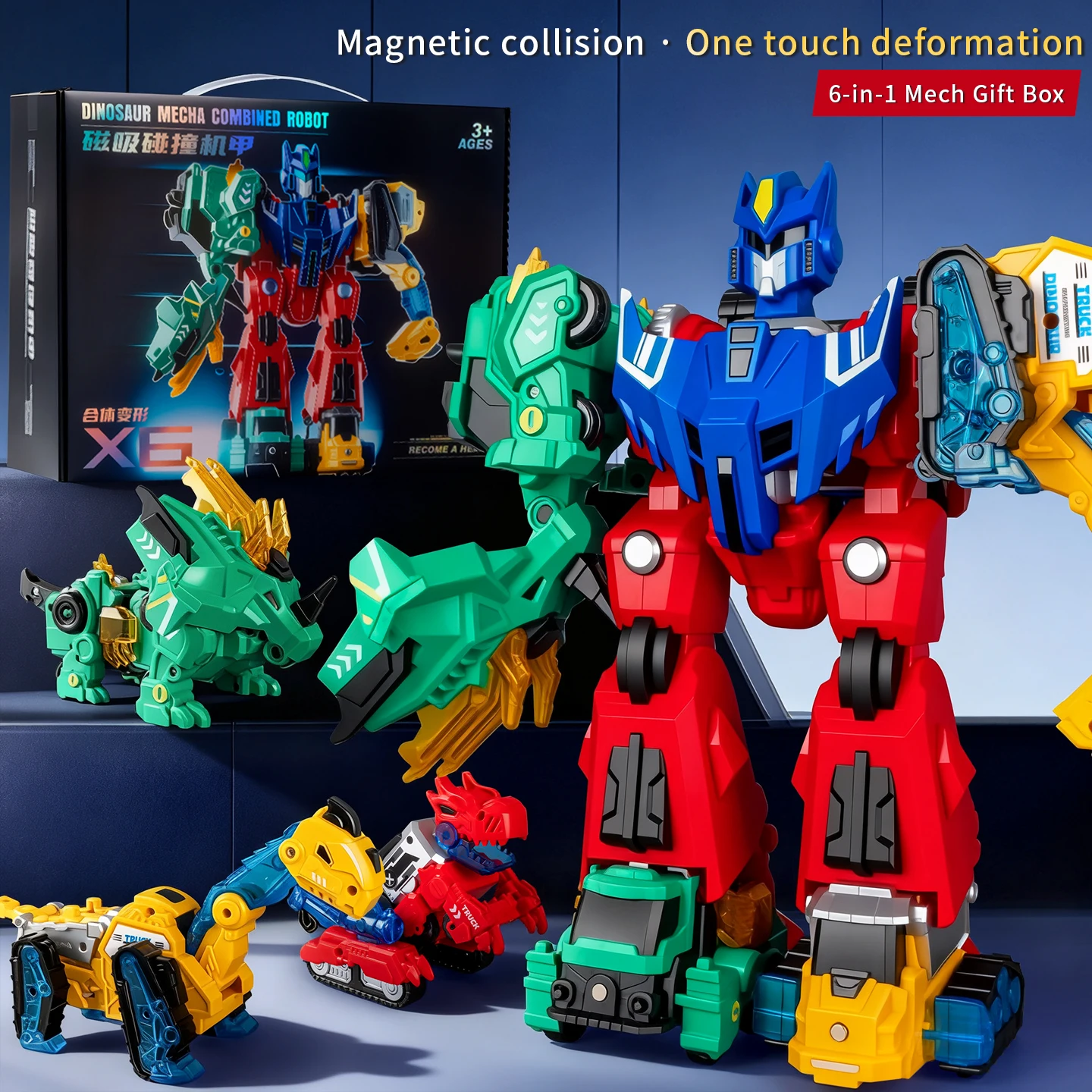 Hot Selling Christmas Gifts for Boys 6-in-1 Transformable Magnetic Attraction Dinosaur Robot Transforming Puzzle Toys for Kids - Image 4