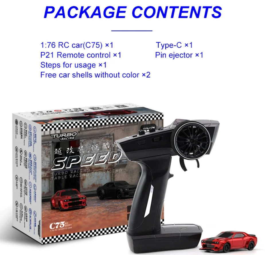 Turbo Racing C75 RTR 1/76 2.4G RWD Mini RC On-Raod Car Sports Truck LED Lights Full Proportional Vehicles Model Kid Children Toy - Image 8