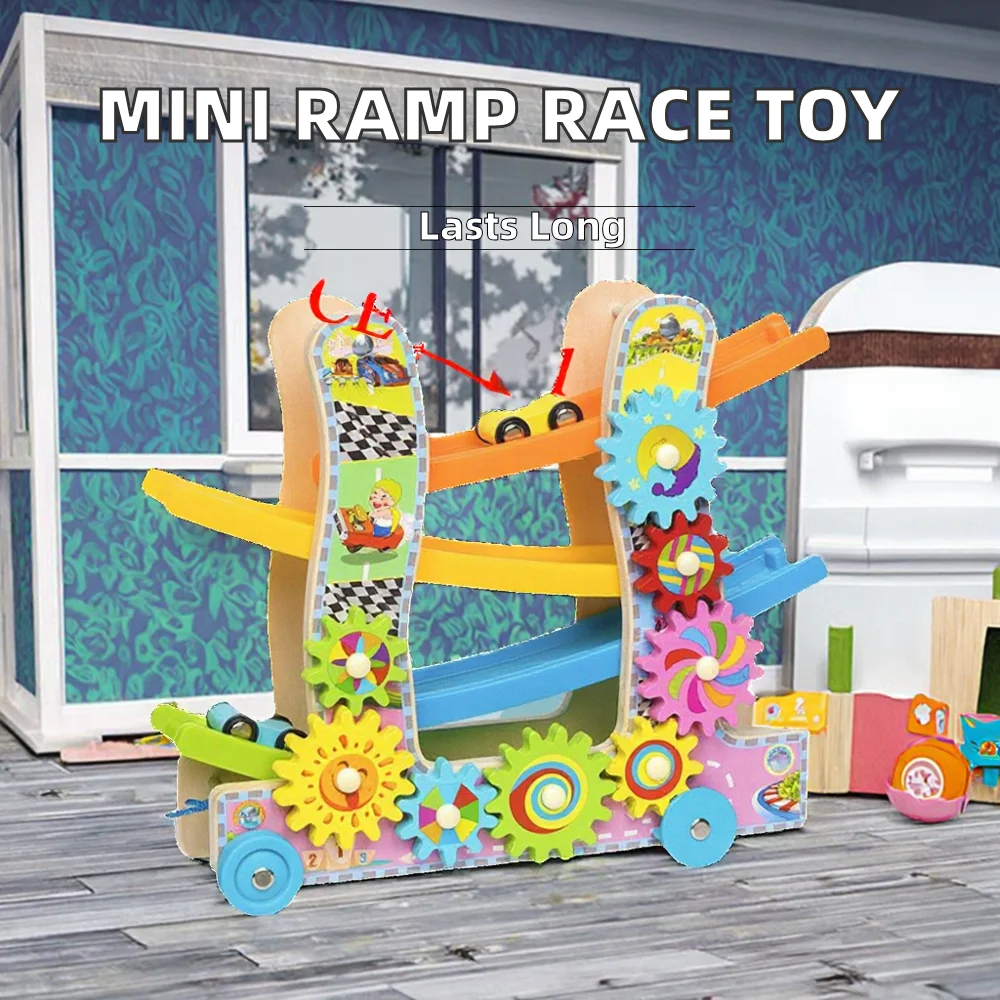 Educational Wooden Mini Ramp Race Track Car Toy Montessori Set for 0-24 Months & 2-4 Years Unisex Hot Gift - Image 2