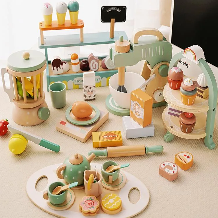 Children's Simulation Dessert Shop Ice Cream Ice Cream Tea Set Sales Shop Boys and Girls Play Home Wooden Toys - Image 2